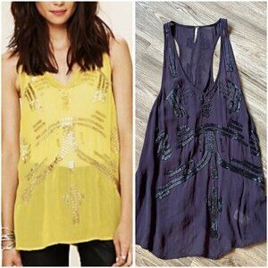 Free People Purple Beaded Tunic Top Sheer Size S